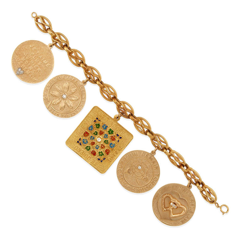 Gold and enamel charm bracelet