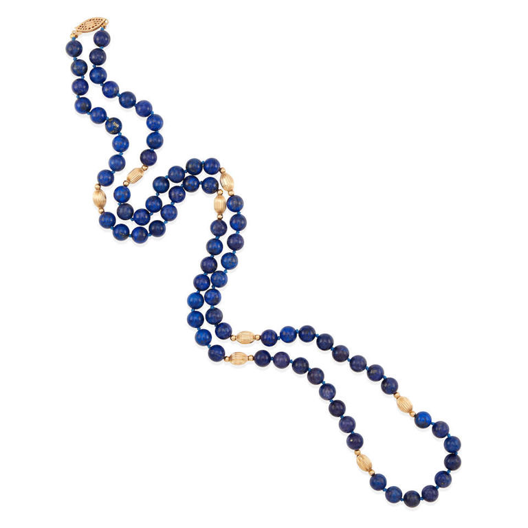 14k gold and lapis lazuli beaded necklace