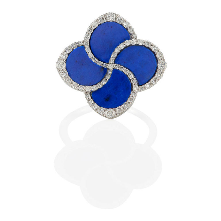 14k white gold, lapis lazuli, and diamond ring