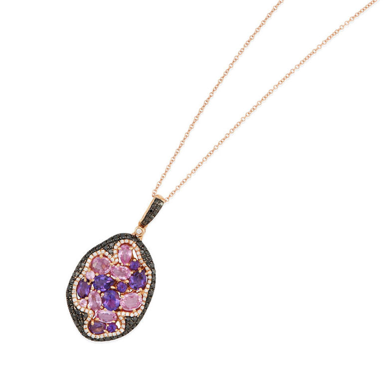 18k rose gold, sapphire, amethyst and diamond necklace