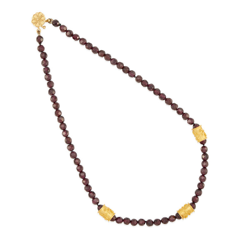 Gold and garnet beaded necklace