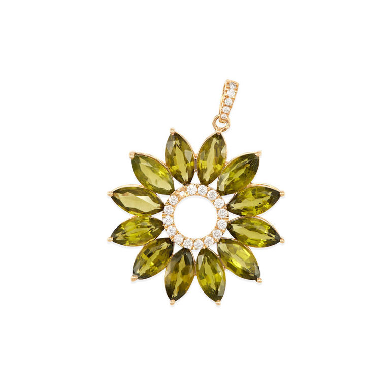 14k gold, peridot and diamond pendant