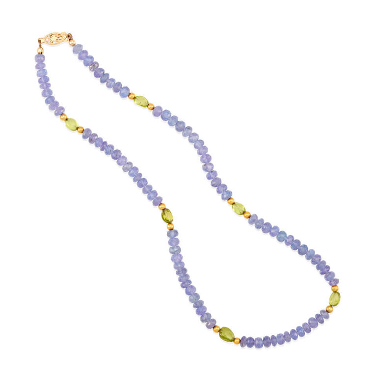 14k gold, tanzanite and peridot necklace