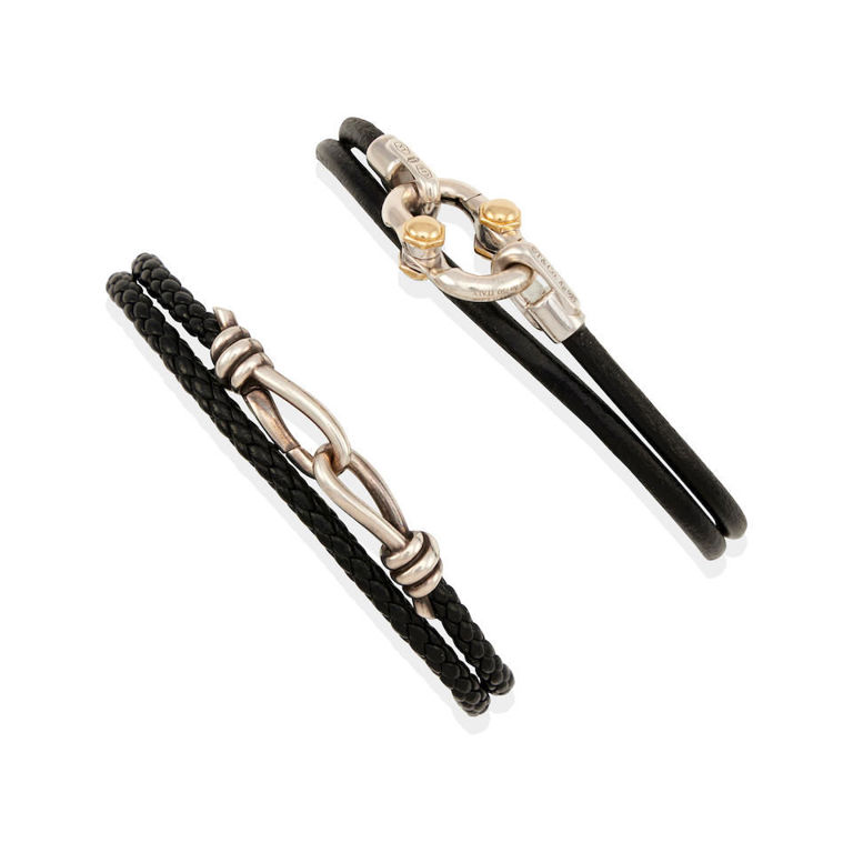 Silver and leather bracelets