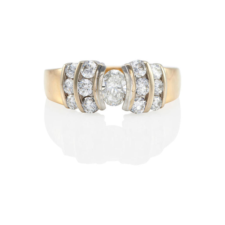 14k gold and diamond channel set ring