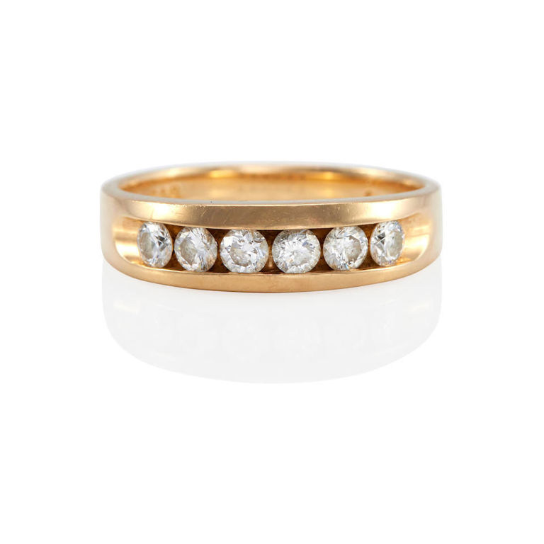 14k gold and diamond channel set band ring