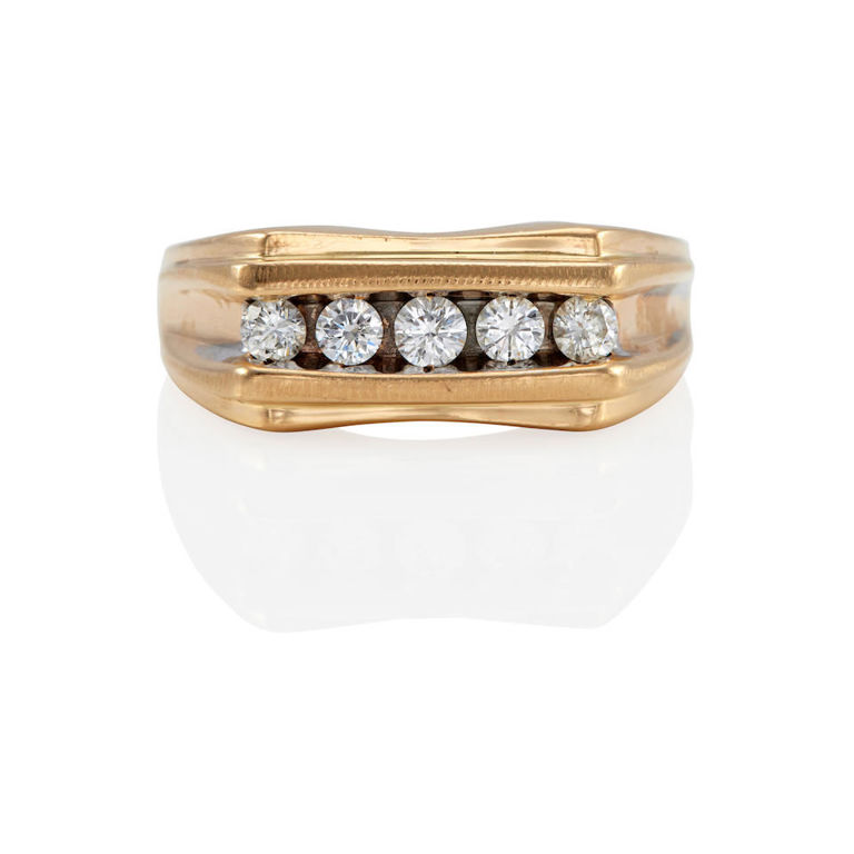 14k gold and diamond channel set ring