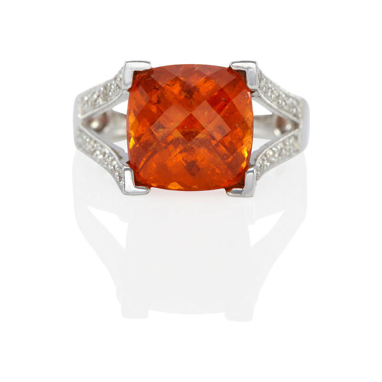14k gold orange garnet and diamond ring