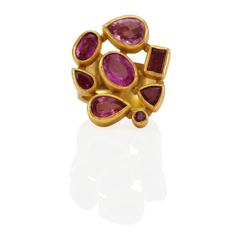 Petra Class: 18k gold pink tourmaline and ruby ring