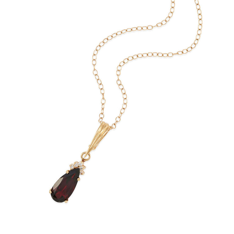 14k gold garnet and diamond pendant necklace