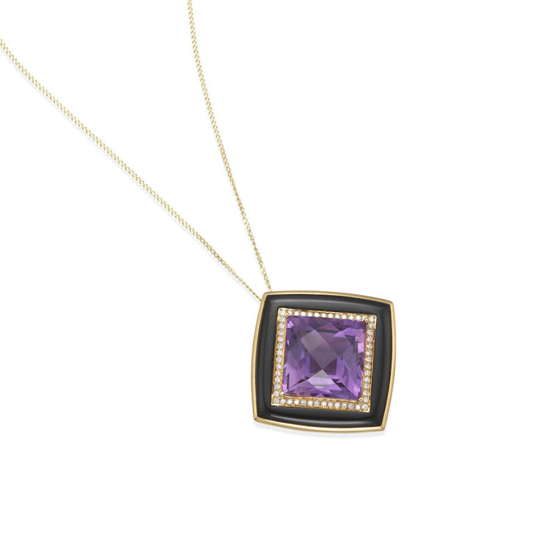 18k gold amethyst, onyx and diamond pendant necklace