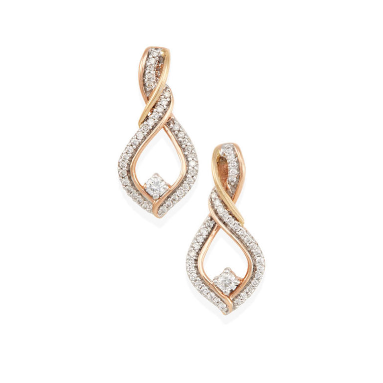 14k duo tone gold and diamond stud earrings
