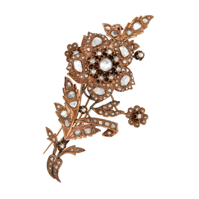 Antique gold and diamond tremblant brooch