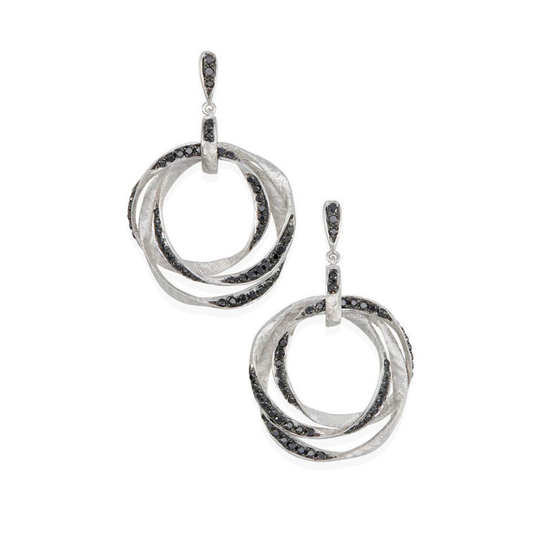 14k gold and black diamond pendant earrings