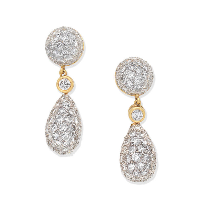 Diamond bombé pendant earrings