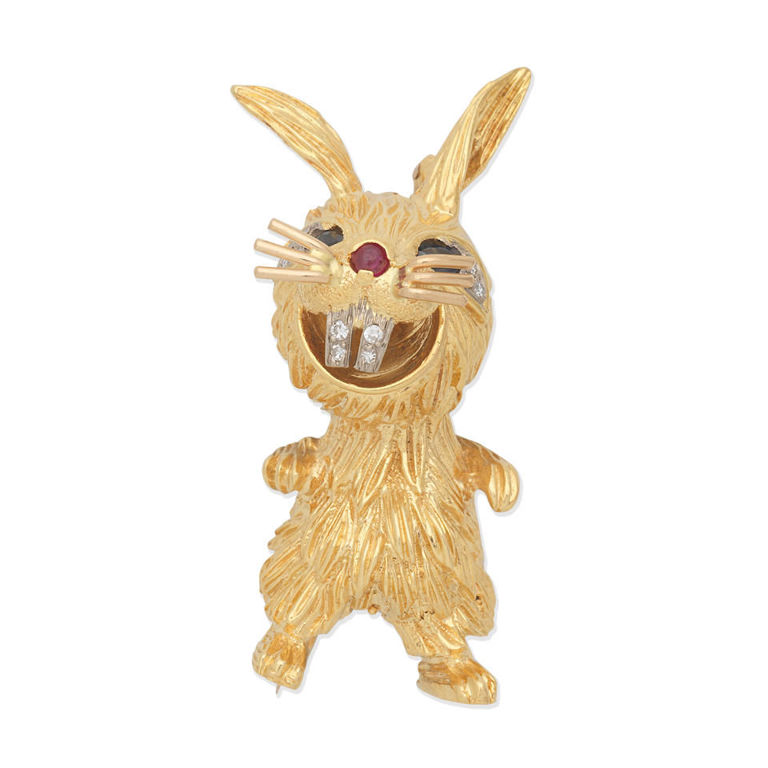 Gem-set rabbit brooch