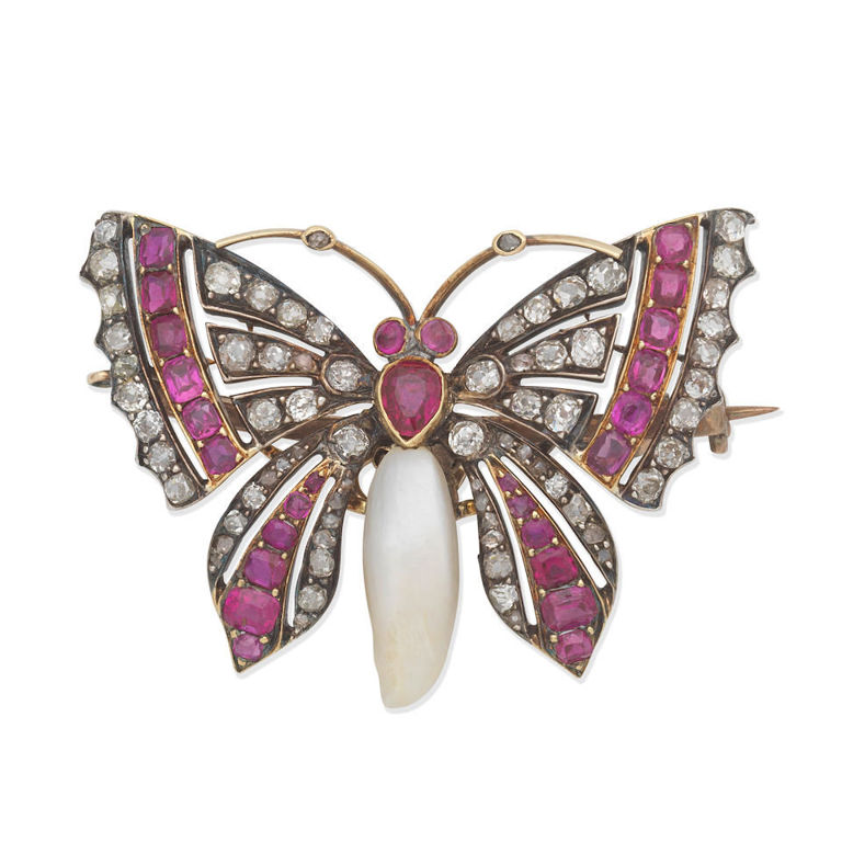 Silver and 9k gold butterfly brooch