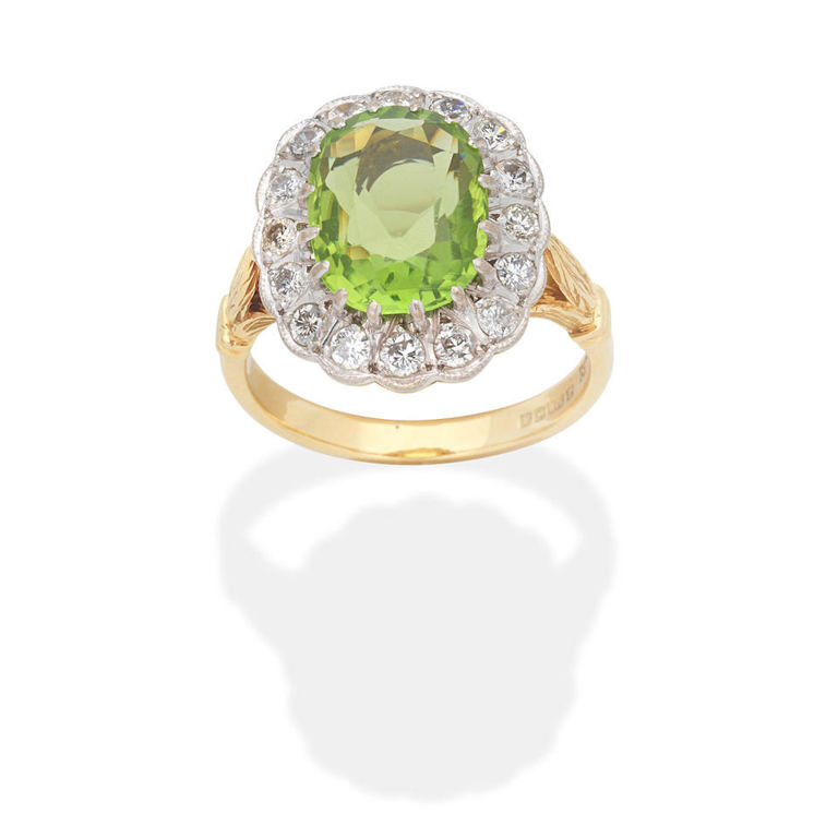 18k gold peridot and diamond cluster ring