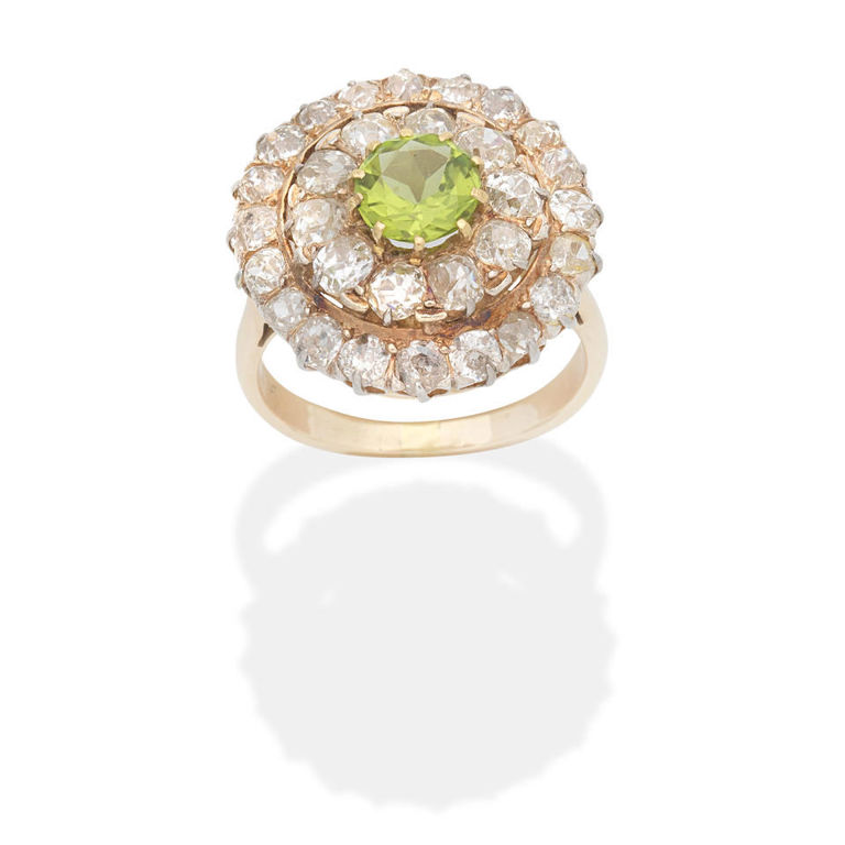 Peridot and diamond cluster ring