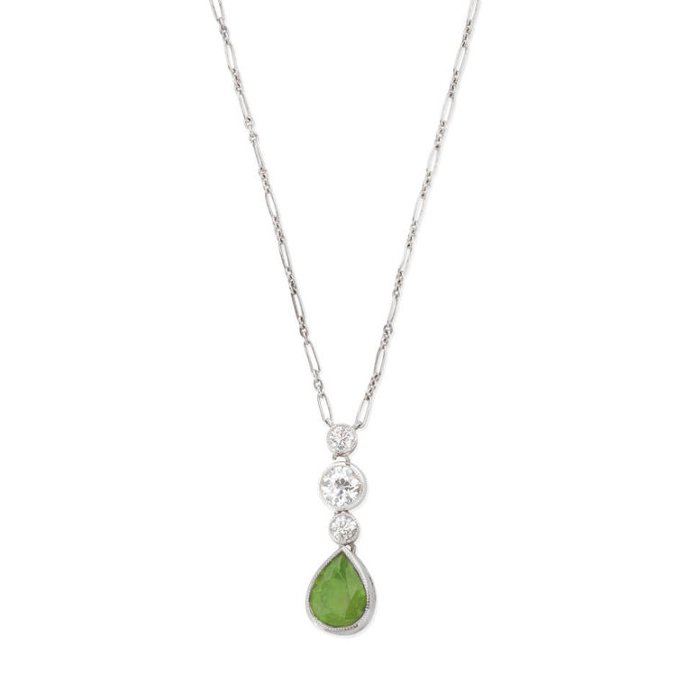 Demantoid garnet and diamond necklace