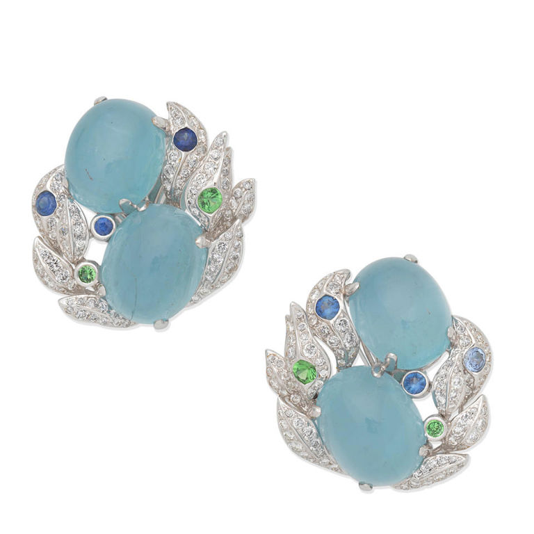 Aquamarine and diamond earrings