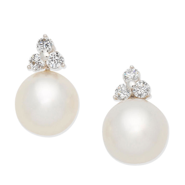 18k gold cultured pearl and diamond earrings