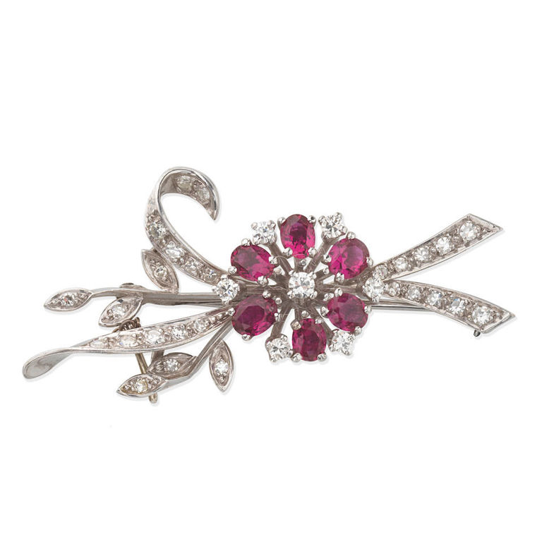 Ruby and diamond brooch