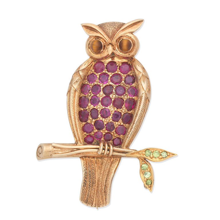 Gem-set owl brooch
