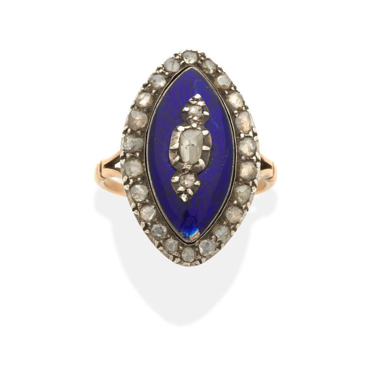 Enamel and diamond locket ring