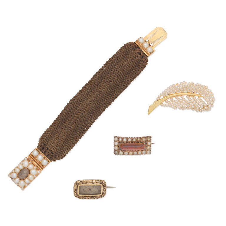 Collection of hairwork and seed pearl jewels