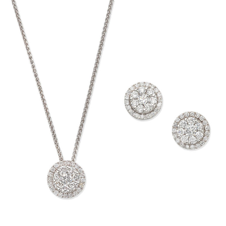 Diamond earstuds and pendant necklace