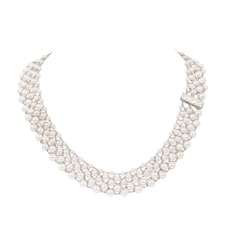 Cultured pearl collar necklace