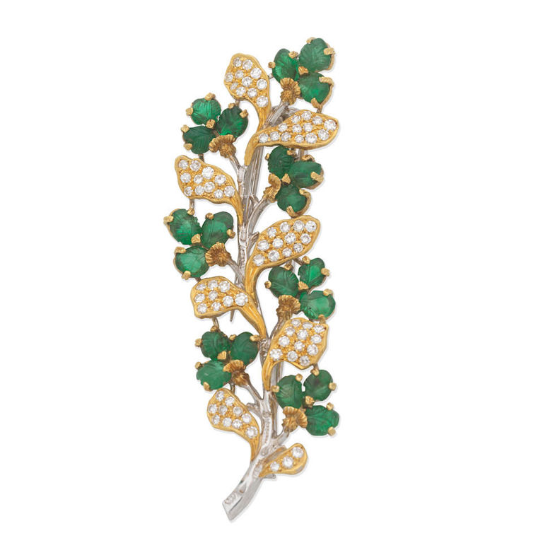 Diamond and emerald brooch