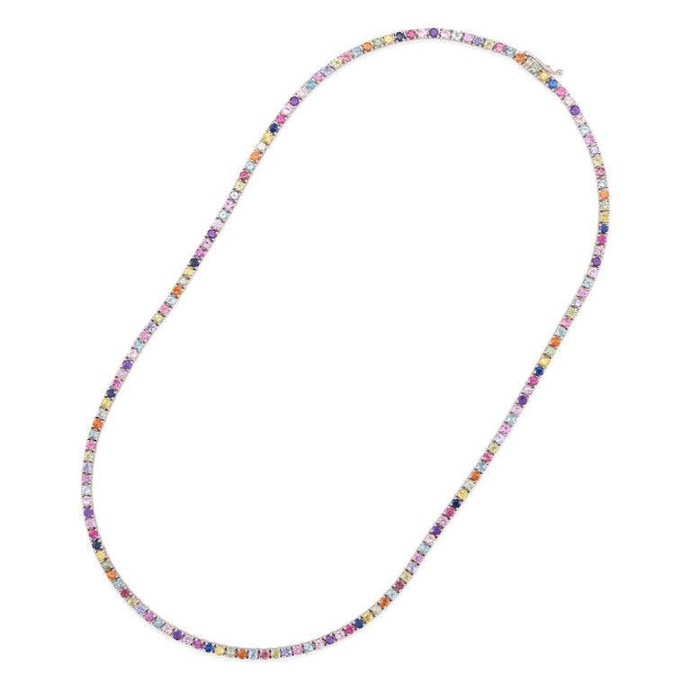 14k white gold and gem-set tennis necklace