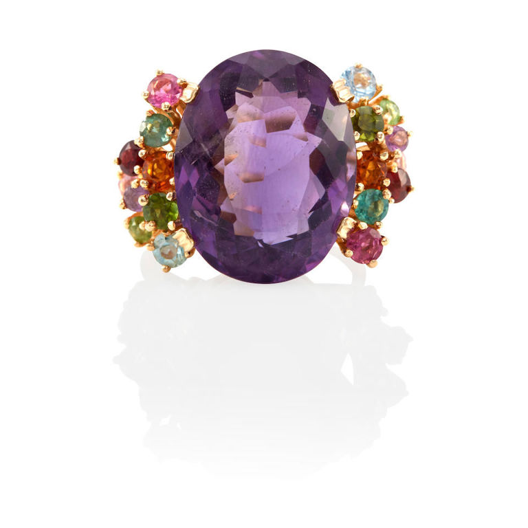 MAZ: 14k gold, amethyst and gem-set ring