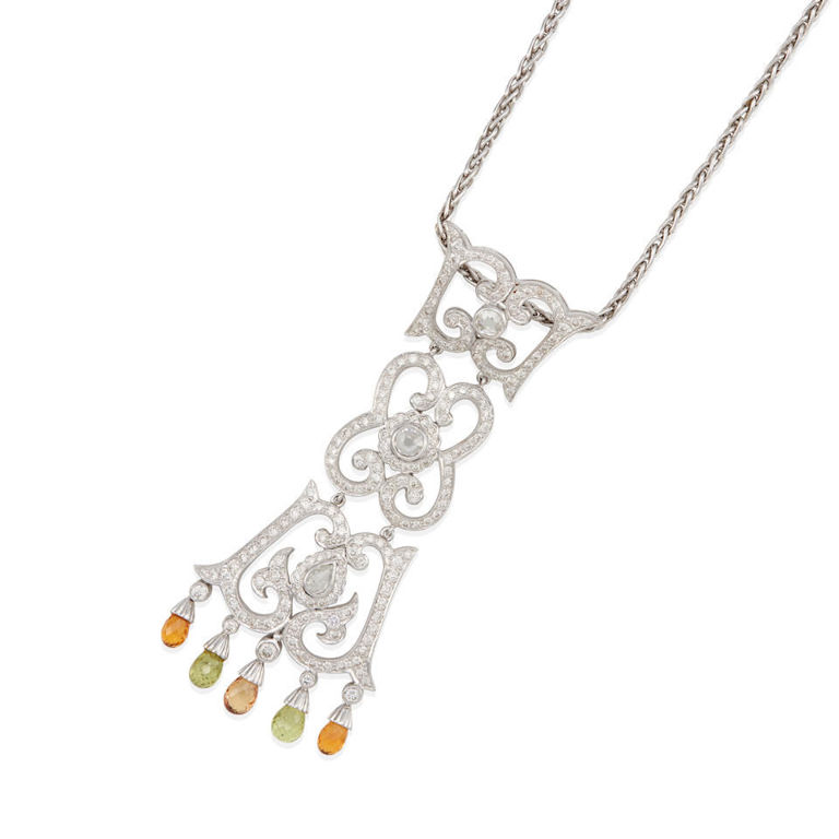 18k gold, diamond and sapphire pendant necklace