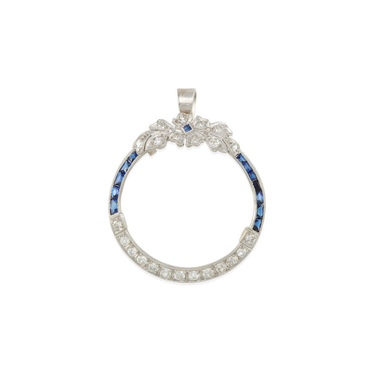 Platinum, sapphire and diamond pendant