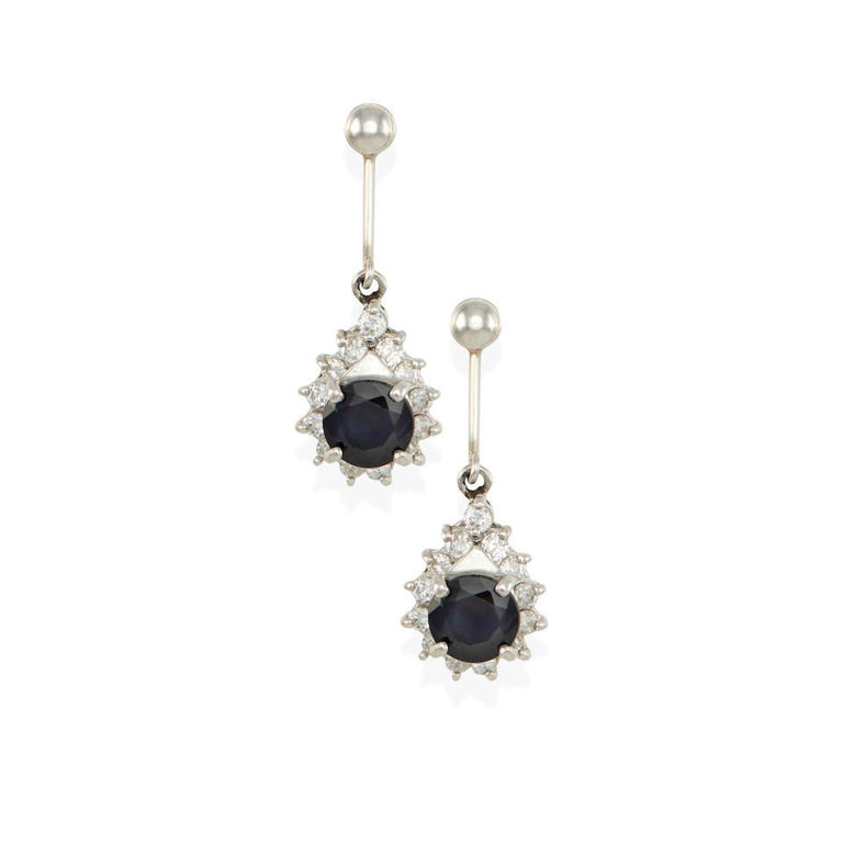 Platinum, sapphire and diamond clip earrings