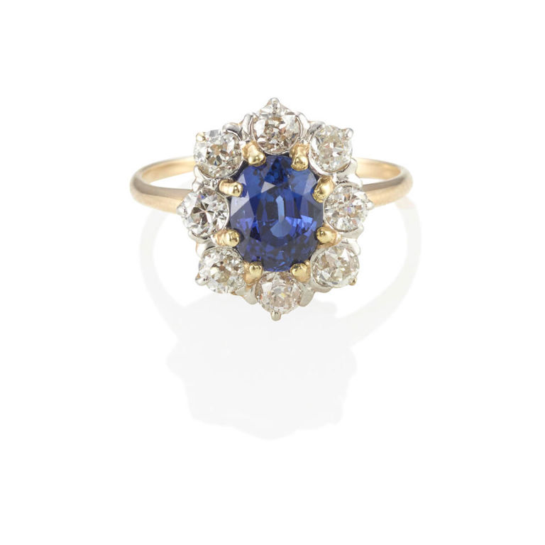 14k gold, sapphire and diamond cluster ring