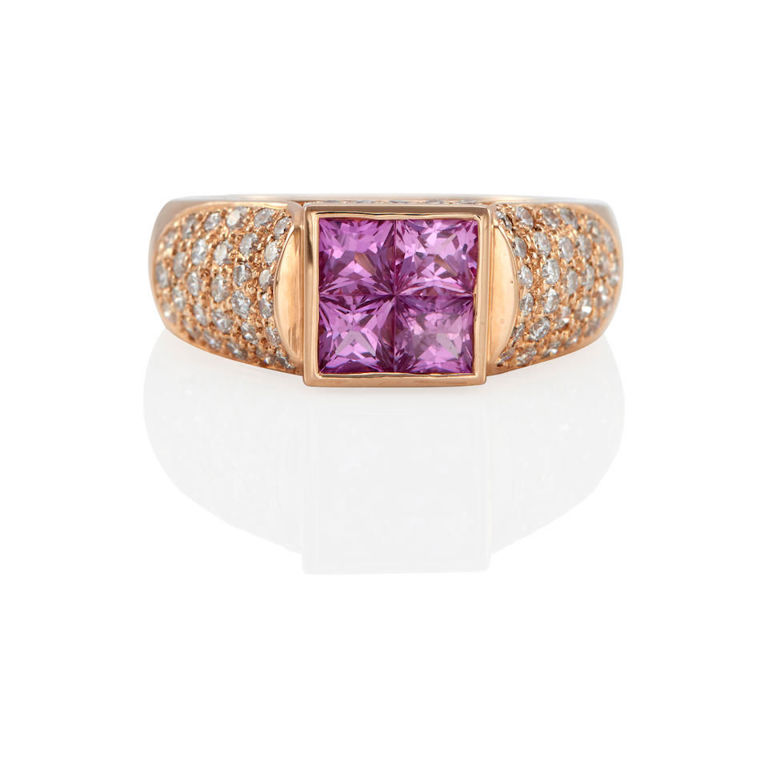 18k gold, pink sapphire and diamond ring
