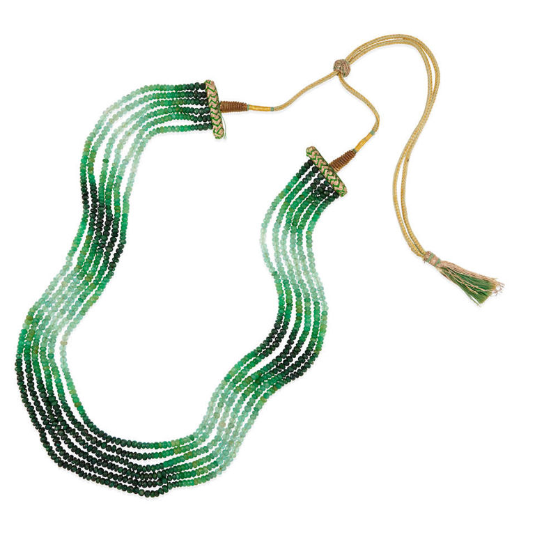 Multi-strand emerald bead necklace