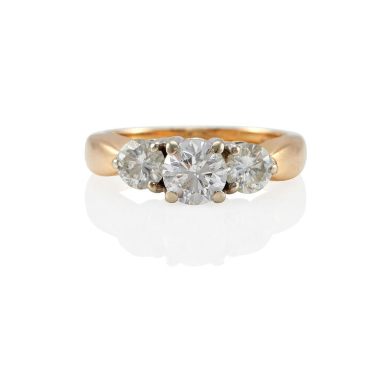 14k gold and diamond three stone ring