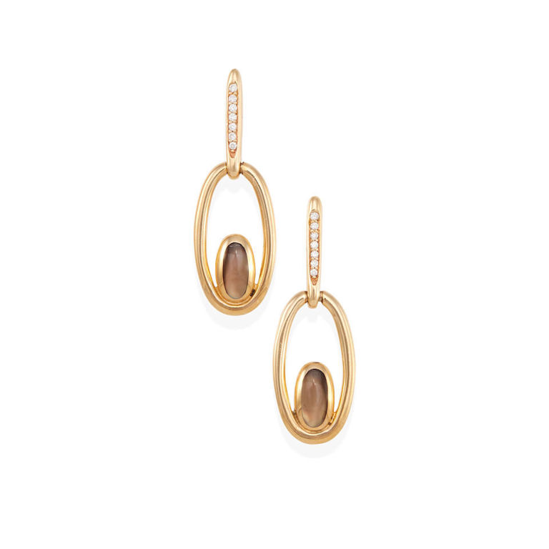 Kabana: 14k gold, mother-of-pearl and diamond earrings