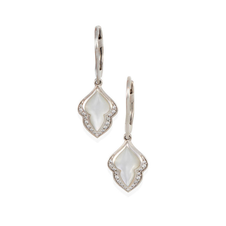 Kabana: 14k gold, mother-of-pearl, and diamond drop earrings