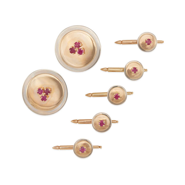 14k two-tone gold and ruby dress set