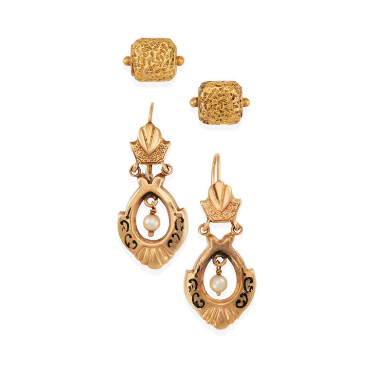 Two pairs of antique 14k gold earrings