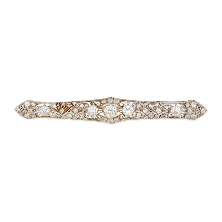 Platinum and diamond bar brooch