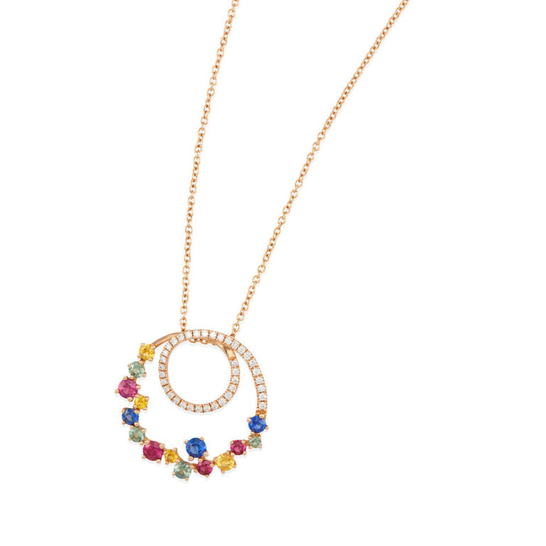 18k gold multicolored sapphire and diamond necklace