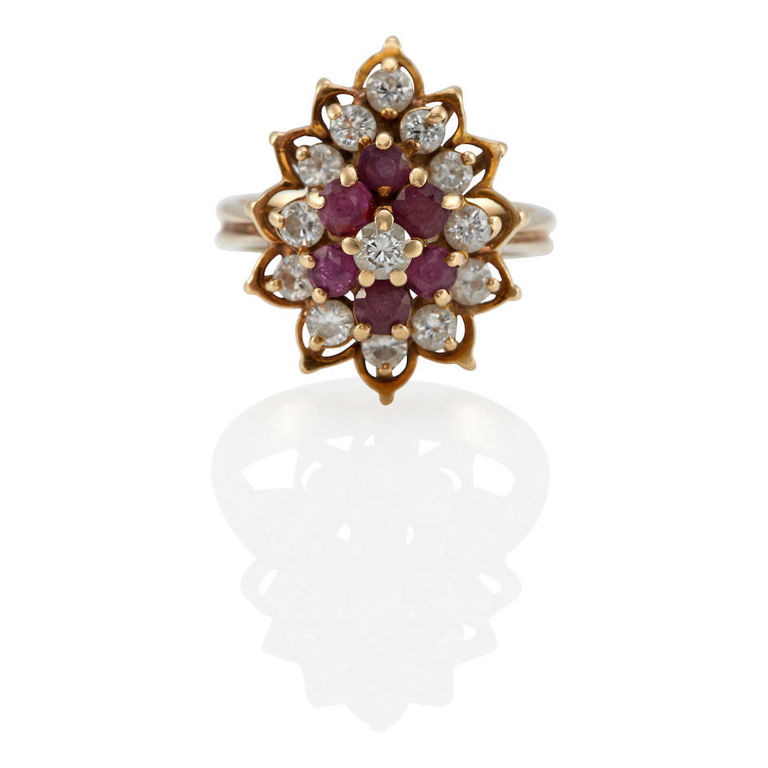 14k gold, diamond and ruby ring