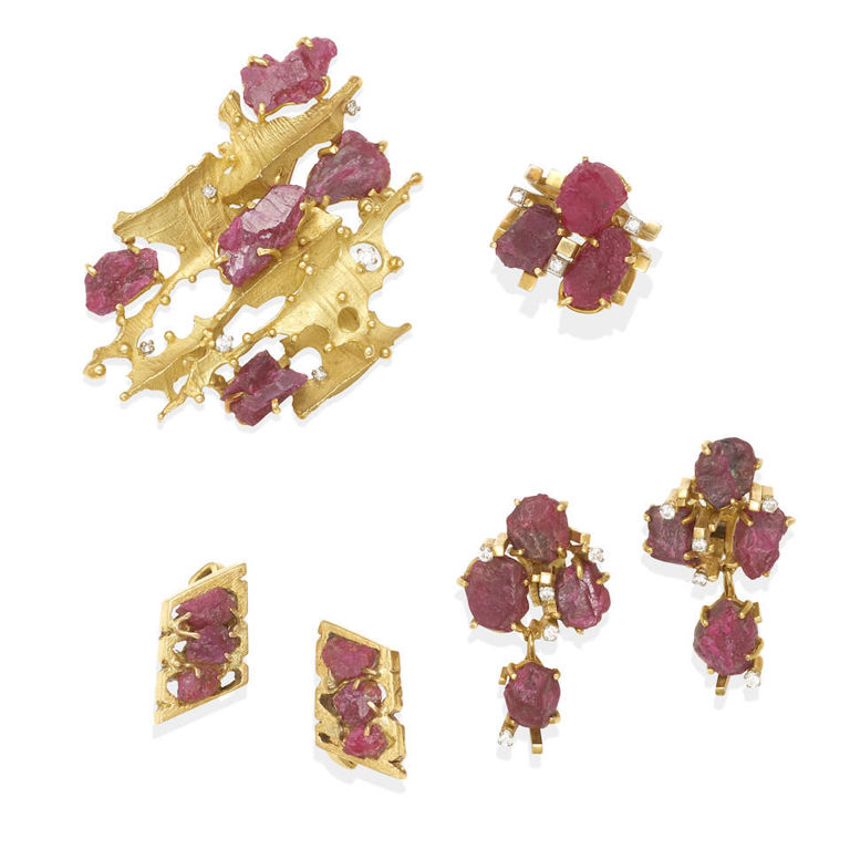 Group of 18k gold, ruby and diamond jewelry